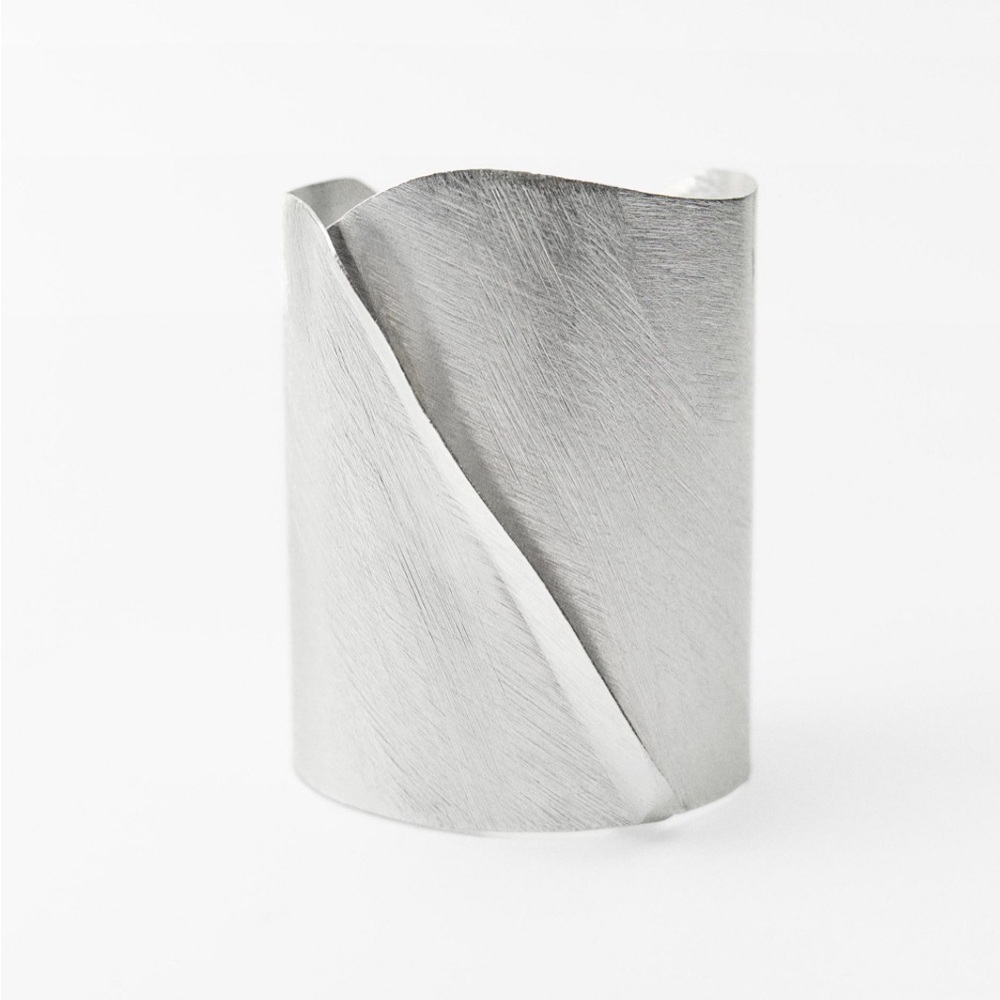 Zara‎ Silver Metallic Metal Wide Rigid Cuff Bracelet NEW